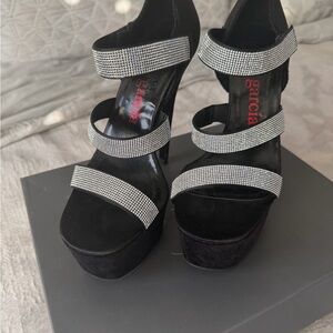 RARE PEDRO GARCIA Swarovski Crystal  Strap High Rise Platform Heels